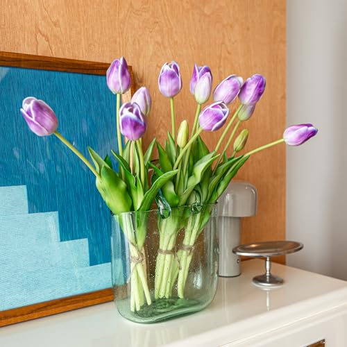 15pcs Artificial Tulips Flowers (15pcs Amethyst (No Vase))