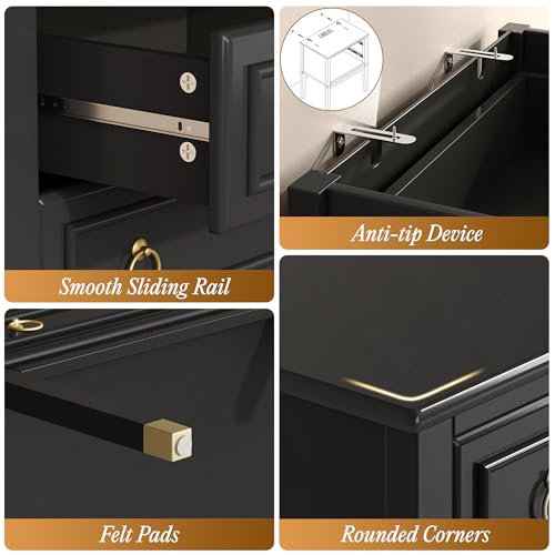 27.6 Inch Tall Nightstand with Charging Station (Black)