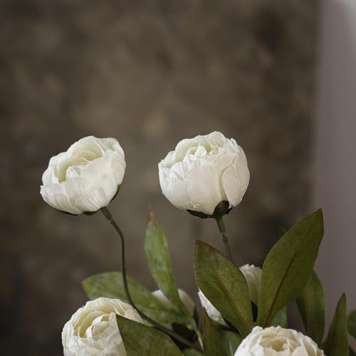 12 Pcs 27" Faux Silk Peony Artificial Flowers Stems for Vase (Cream)