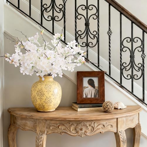 Artificial Cherry Blossom Branches Decor 12 PCS Fake Flowers Indoor (12pcs-18.11 Inch White)