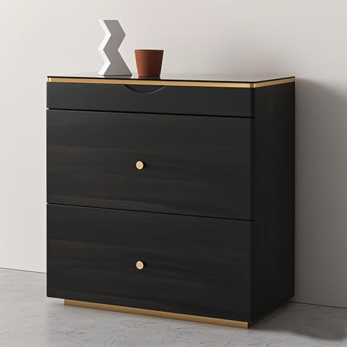Nightstand with Glass Top (Black Brown)
