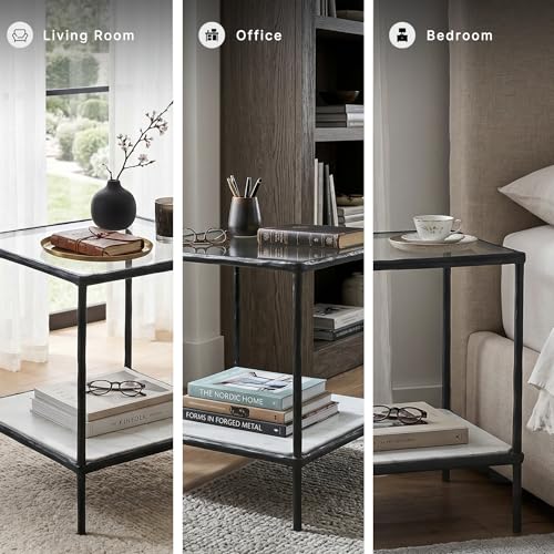 Modern Glass and Marble End Table (Antique Black)