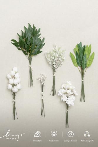 Artificial Faux Greenery Stems 86pcs Dark Green Fake Greenery (Grn-green & White)