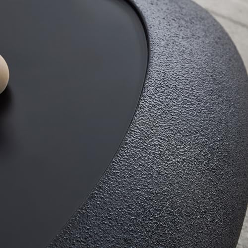 47" Fiberglass Oval Matte Coffee Table with Faux Matte Rocks Design (Black / 47"(Oval))