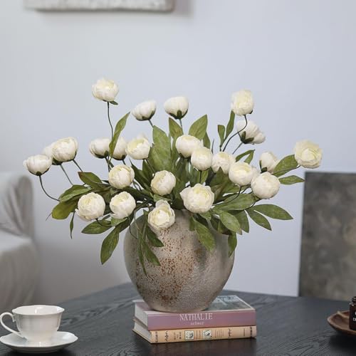 6 Pcs 27" Faux Silk Peony Artificial Flowers Stems for Vase (Cream)