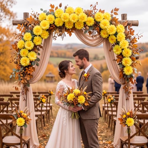 100pcs Yellow Artificial Dahlia Flowers with Stems (Yellow)
