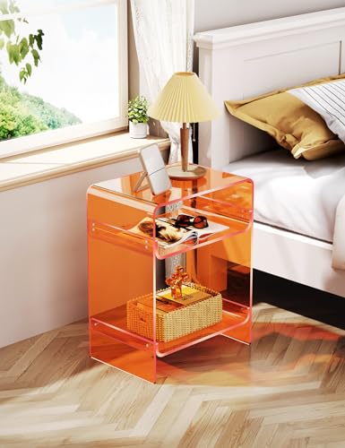 Acrylic Record Player Table with Storage Shelf (Orange / Large)