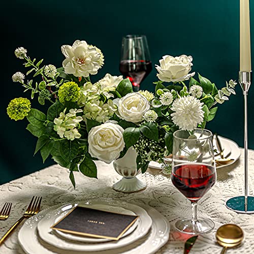 Artificial Flowers Combo for DIY Centerpieces Arrangements Wedding Bridal Bouquet Baby Shower Cake Flower Home Decor (White&green)