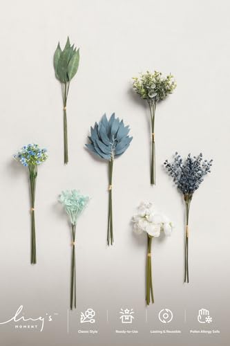 Artificial Faux Greenery Stems 55pcs Navy Blue Fake Greenery (Blu-navy & Cream)