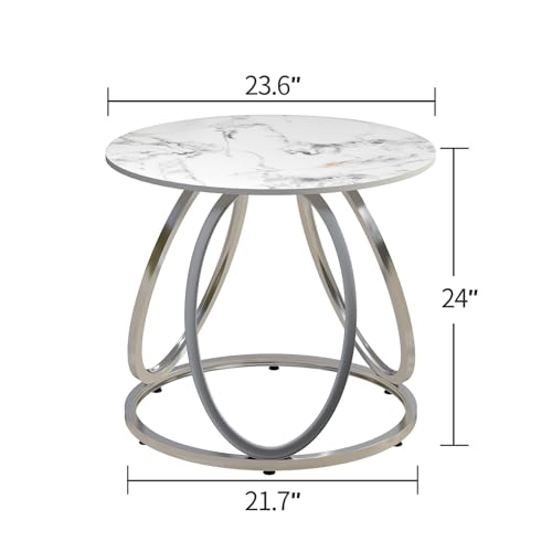Round End Table with Marbling Stone (White)