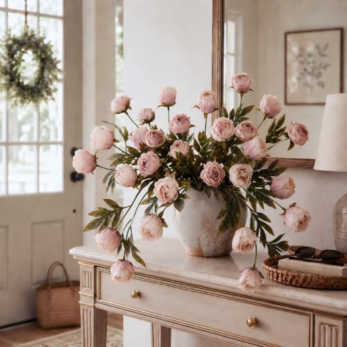 8 PCS 18" Faux Peonies Artificial Flowers Silk Flowers for Vase (Dusty Pink / 8P)