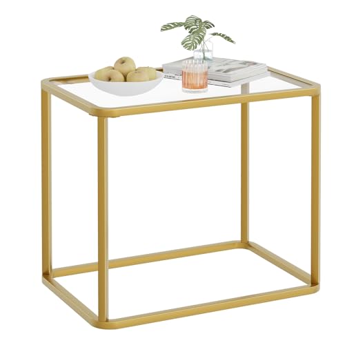 Glass Side Table End Table Gold Modern Bedside Table for Office Living Room (Gold / 23.6"x15.7"x20.8" 1 PCS)
