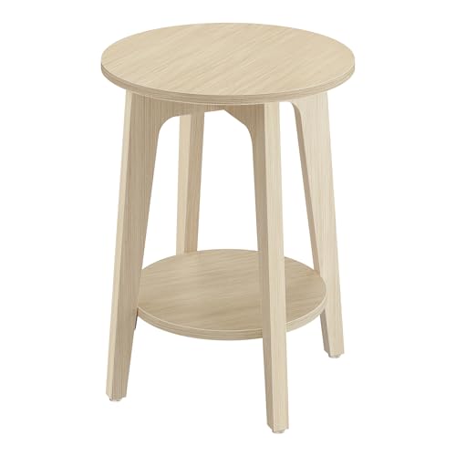 Round Side Table with Lower Shelf (Natural Beige / 1 pack)