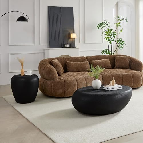 19" Fiberglass Irregular Matte End Table with Faux Rocks Design (Black / 19"(Irregular))