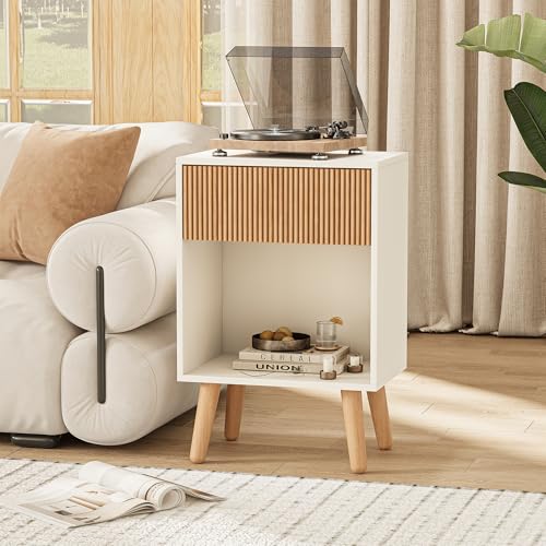 Fluted Nightstand (White+oak)