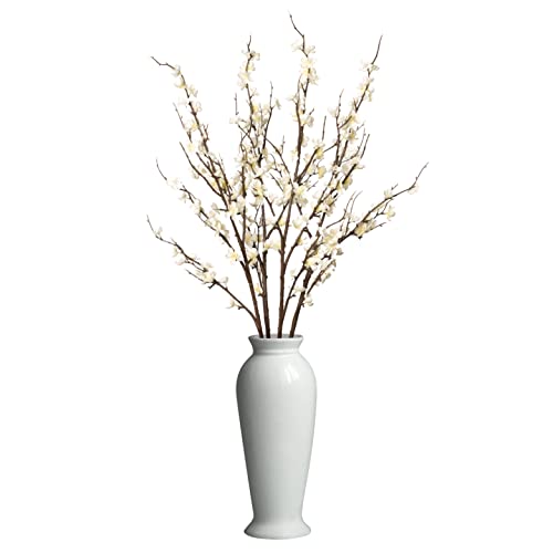 4Pcs Cherry Blossom Branches Artificial Flowers for Spring Summer Indoor Decoration (White)