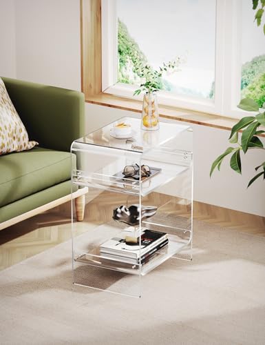 Acrylic Record Player Table with Storage Shelf (Clear / Large)