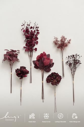 Artificial Faux Greenery Stems 35pcs Burgundy Fake Greenery (Red-moody Burgundy)