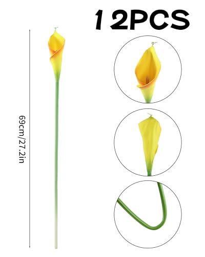 12pcs Large Calla Lily Artificial Flowers (Yellow-orange Edge)