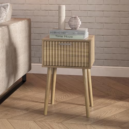 Nightstands Set of 2 (Rustic Walnut / Fluted Style)