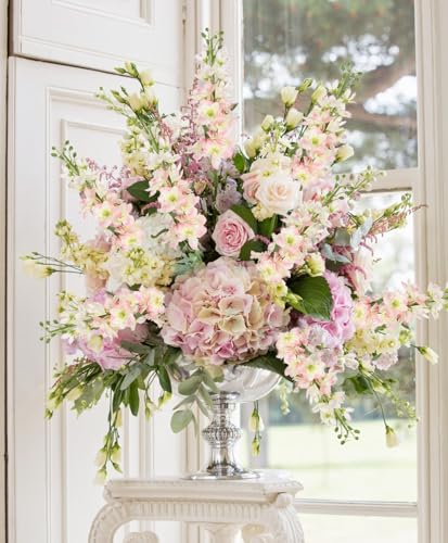 8PCS Pink Artificial Delphinium Flowers with Clematis Greenery Long Stem Artificial Flowers for Tall Vase for Home Wedding Floral Arrangement Centerpiece Table Decor (Flesh Pink)