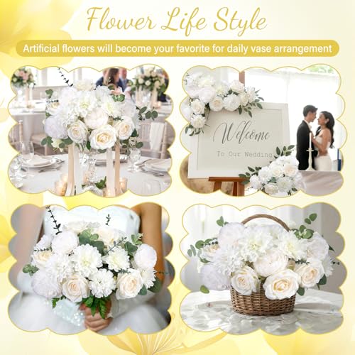 98pcs Artificial Flowers with Stems (White Color)