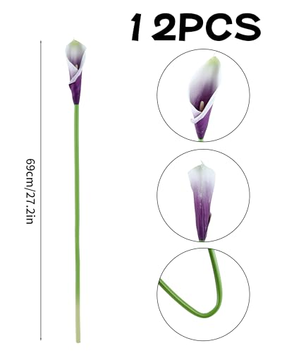 12pcs Large Calla Lily Artificial Flowers (White-purple)