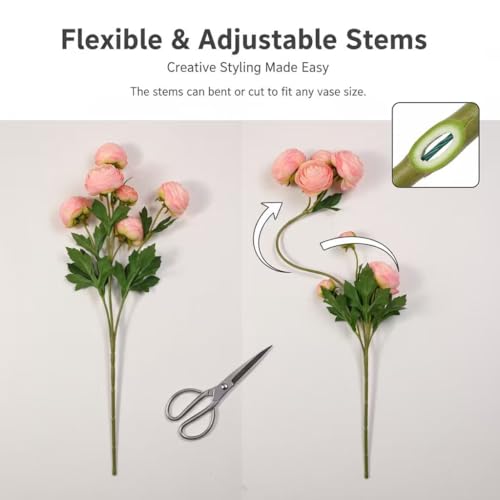 20 Stems Artificial Ranunculus Flowers (Blush Pink 20pcs)