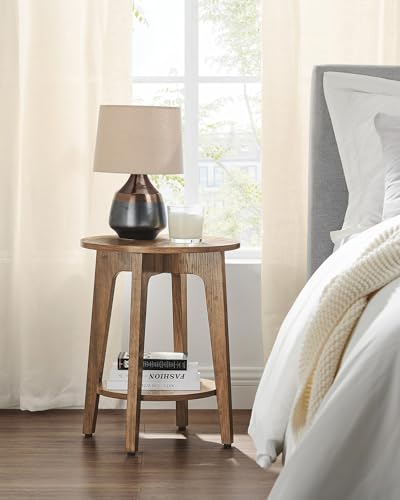 Round Side Table with Lower Shelf (Honey Brown / 1 pack)