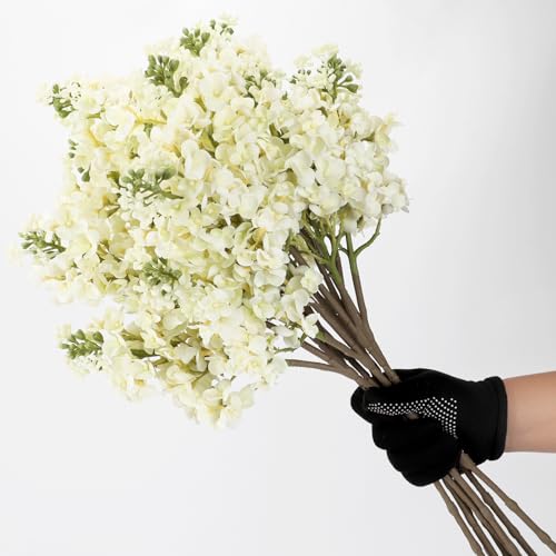 4PCS 25.6inch Lilac Artificial Flowers White Fake Delphinium Long Stem Silk Real Touch Flower Faux Lilac Floral Arrangement for Tall Vase Table Centerpieces Wedding Garden Home Decoration(White) (25.6inch White / 4 Pcs)