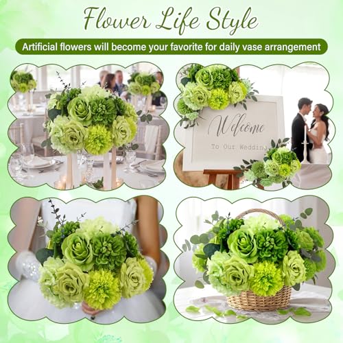 98pcs Artificial Flowers with Stems (Green Color)