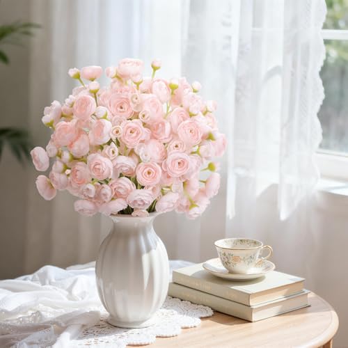 30Pcs Ranunculus Artificial Flowers Faux Silk Mini Flowers Indoor (Shabby Blush)