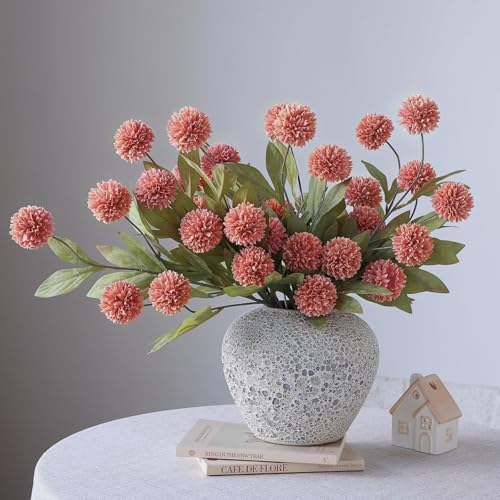 12 Pcs 27"Artificial Pompon Mum Silk Flower Stems for Vase (Dusty Pink)