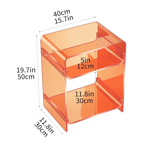 Acrylic End Table Record Player Table with Storage Shelf Clear Side Table Nightstand (Orange)