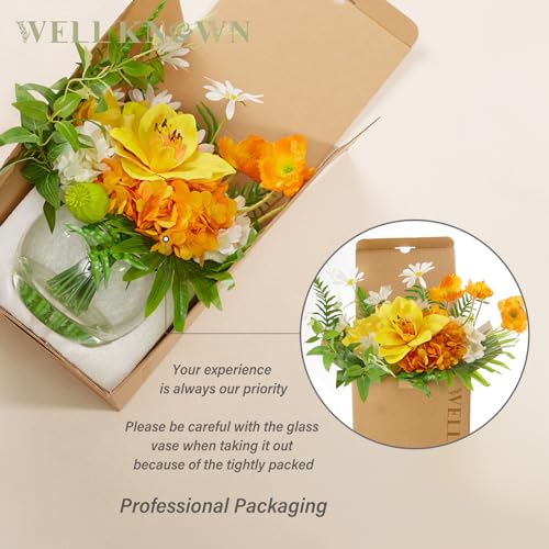Artificial Silk Flowers in Glass Vase for Dining Table Decor (Tropical Orange)