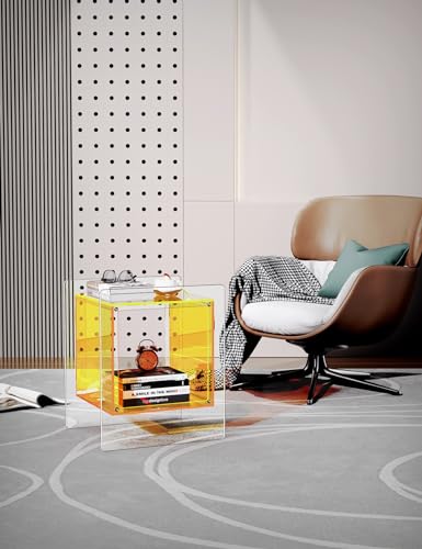 Acrylic Nightstand Colorful Bedside Table with Open Storage Shelf (Yellow)
