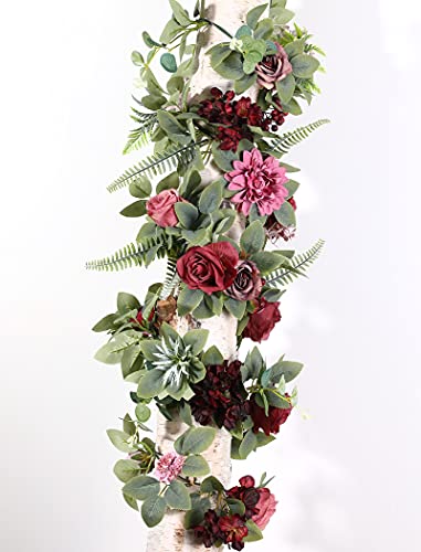 Artificial Flowers Combo Dahlia 25pcs Silk Fake Flowers Roses for DIY Wedding Bouquets Burgundy Centerpieces Arrangements Party Bridal Baby Shower Home Decorations (Burgundy)