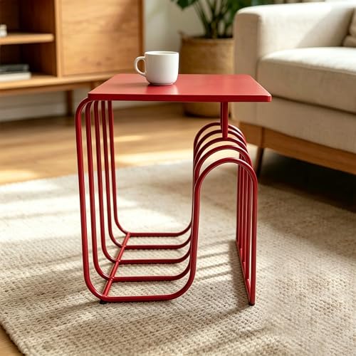Red Curved Metal Side Table