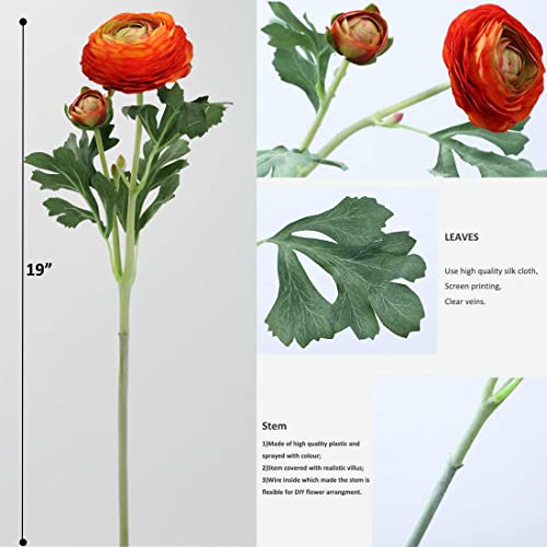 Artificial Ranunculus Flowers with Real Touch Stem (Orange / 6)