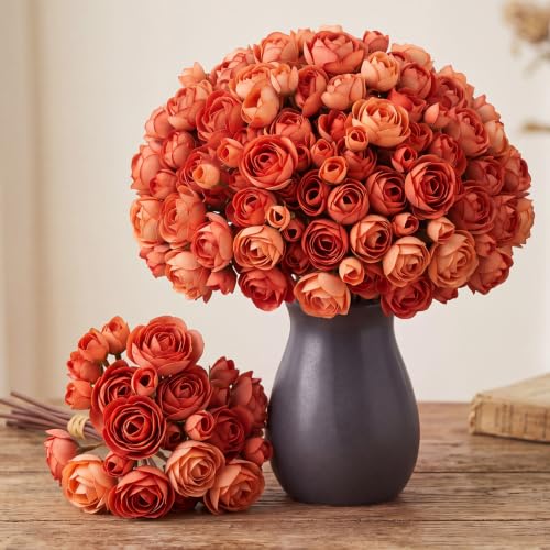 48 Pcs Ranunculus Artificial Flower (Orange-red)