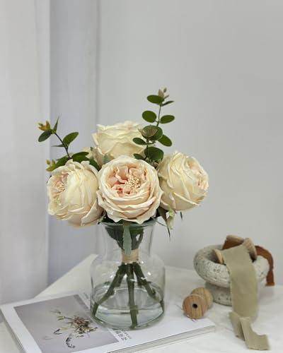 Champagne Roses Artificial Flowers in Vase (Champagne Simulated Rose With Vase)