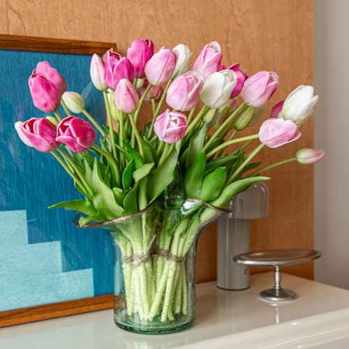 40pcs Artificial Tulips Flowers (40pcs Peachblow Set (No Vase))