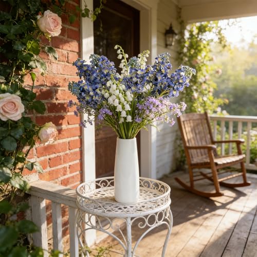 4PCS 25.6inch Lilac Artificial Flowers Blue Fake Delphinium Long Stem Real Touch Flower Faux Lilac Floral Arrangement for Tall Vase Table Centerpieces Wedding Garden Home Decoration(Blue) (25.6inch Blue / 4 Pcs)