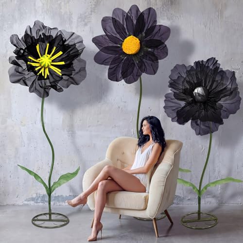 3 Pcs Halloween Black Giant Artificial Flowers for Decoration (Black / Classic)