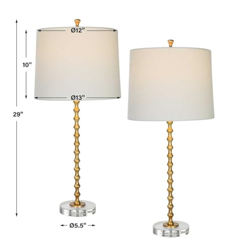 Astrava Gold Leaf Modern Metal Table Lamp with Ivory Linen Shade Set of 2