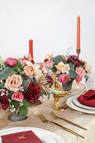 Artificial Flowers Combo Box Set Faux Flowers Bulk Flower Leaf with Stems for DIY Wedding Bouquets Centerpieces Baby Shower Party Home Decorations (Burgundy Pink)