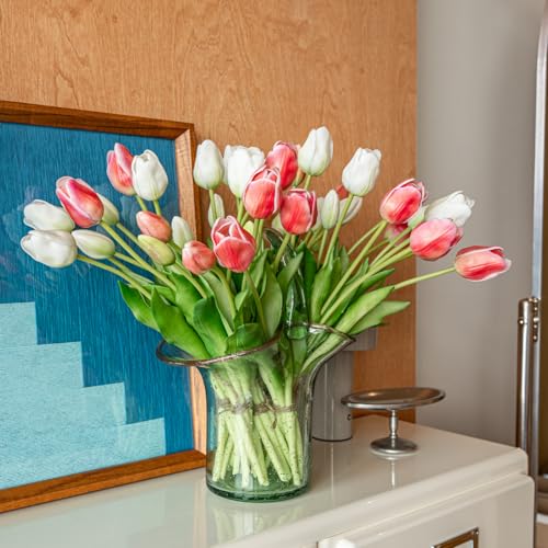 40pcs Artificial Tulips Flowers (40pcs White Set (No Vase))