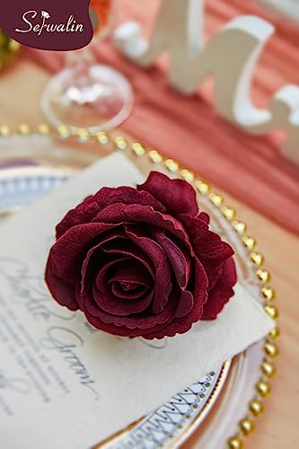 Burgundy Navy Artificial Flowers Silk Rose Flowers for Wedding (Burgundy Navy / 1 Box)