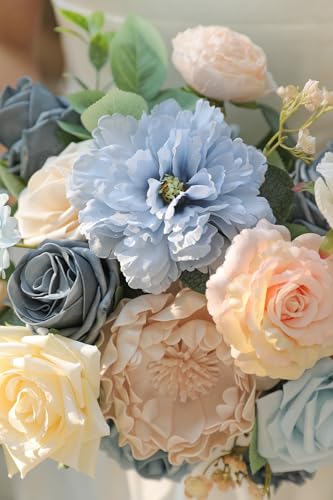 Artificial Flowers Combo Box Set for DIY Wedding Bouquets Centerpieces Arrangements Bridal Shower Party Home Decorations (Blue)