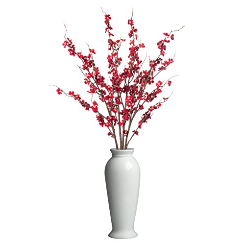 4Pcs Cherry Blossom Branches Artificial Flowers for Spring Summer Indoor Decoration (Red)